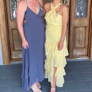 Likely Reni Check Ruffle Cocktail Midi Dress in Butter Yellow Size 8 Gently Used